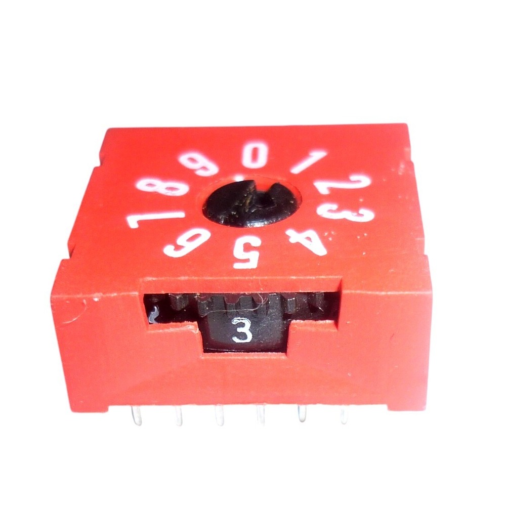 Vintage C&K Red Rotary DIP Switch 10-Position 0-9 Thumbwheel PCB‎ Component